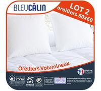Bleu Calin Lot de 2 Oreillers Volumineux - Enveloppe Coton - Gonflant - Certifié Oeko tex- 60x60cm