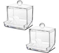 Lot de 2 organisateur de cosmétique, boîte à bâtonnets, distributeur de coton à démaquiller, cotons-tiges - Longueur 9 x Profondeur 7.5 x Hauteur 9.5 cm -JUANIO- Transparent G