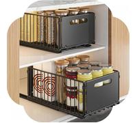 Lot de 2 organisateurs de placard-MENGDA-Tiroir coulissant placard de cuisine-Organiseur de tiroir extensible-Pour cuisine-Noir