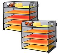 Lot de 2 organiseurs de fichiers de Bureau à 5 Niveaux avec Supports verticaux supplémentaires, bac à courrier avec tiroir, Plateaux de classement de Bureau A4, Porte-Magazines et Documents pour
