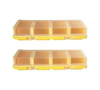 Lot de 2 organiseurs de pièces de tiroir à outils étroites à 4 compartiments avec couvercle translucide pour vis et fixations, organiseur de petits composants, boîte de fixation, trieur de pièces de