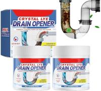 Lot de 2 ouvre-canalisations Crystal Lye, nettoyeur d'évier sauvage et de pluie D, puissant agent de dragage de tuyaux, poudre nettoyante pour évier, nettoyant tout usage pour cuisine et toilettes