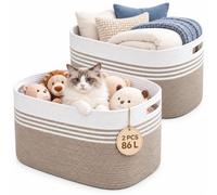 Lot de 2 Panier à Linge 86L, Panier de Rangement en Corde de Coton | Pliable, Anses renforcées, 61 x 51 x 36 cm,Rangement couvertures, Chambre enfant, Jouets et vêtements