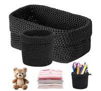 Lot de 2 paniers à crochet, corbeilles tressées, en coton, crochetés à la main, pliables et empilables, pour serviettes d'invités, cosmétiques et clés, carré 21 x 13 x 15,5 cm, rond 13 x 14 cm