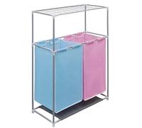 Lot de 2 paniers à linge à 2 chambres avec séchoir à linge, cadre en fer robuste, compartiments séparés de couleur, pliable, avec poignée et compartiment de rangement, peu encombrant, pour buanderie