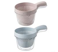 Lot de 2 paniers à linge à fruits avec passoire, poignée à double compartiment et trou de montage mural pour rangement de cuisine organisé (rose + bleu)