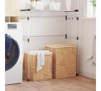 Lot de 2 paniers à linge en jacinthe d'eau avec couvercle et poignée, pliables, cadre en métal robuste, insert en coton blanc crème, peu encombrant, idéal pour salle de bain, buanderie, chambre à