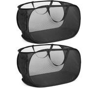 Lot de 2 paniers à linge pliables 75L - corbeille à linge sale pop-up 36×36×58 cm avec anses, panier à linge pour salle de bain, buanderie, chambre et voyage, panier de rangement pratique, noir