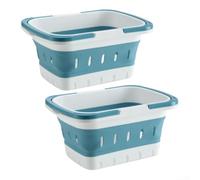 Lot de 2 paniers à linge pliables TPR PP avec poignées | Panier de rangement pliable et ventilé en polypropylène TPR pour vêtements, fruits, légumes, gris, bleu, 30 x 20 x 10 cm