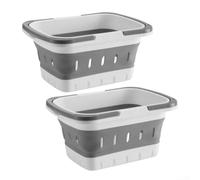 Lot de 2 paniers à linge pliables TPR PP avec poignées | Panier de rangement pliable et ventilé en polypropylène TPR pour vêtements, fruits, légumes, gris, bleu, 30 x 20 x 10 cm
