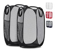Lot de 2 paniers à linge pop-up en maille - Portable, poignées durables, pliables pour le rangement et faciles à ouvrir. Les paniers à vêtements pliables sont parfaits pour la chambre d'enfant, le