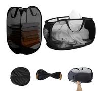 Lot de 2 paniers à linge pop-up pliables (35 x 35 x 55 cm/36 x 35 x 58 cm) - Panier à linge pliable en maille avec anse - Pour salle de bain, camping, collège, dortoir et voyage (noir)