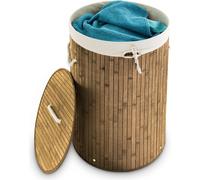 Lot de 2 paniers à linge ronds, système de tri du linge en bambou, paniers à linge avec sac amovible, 80 L chacun, couleur naturelle et blanche