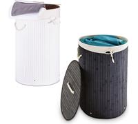 Lot de 2 paniers à linge ronds, système de tri du linge en bambou, sac à linge amovible, panier à linge de 80 L, noir/blanc