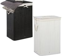 Lot de 2 paniers à linge, système de tri du linge en bambou, paniers à linge avec sac amovible, 83 L chacun, noir et blanc