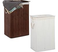 Lot de 2 paniers à linge, système de tri du linge en bambou, paniers à linge avec sac amovible, 83 L chacun, marron et blanc