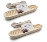 Lot de 2 Paniers bannetons à pain en rotin naturel faits main, avec doublure en lin 15" Baguette 2 Pack beige
