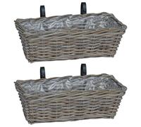 Lot de 2 paniers de fleurs suspendus en rotin laqué gris 48 x 22 x 15 cm avec insert imperméable pour balcon et intérieur, décoration et rangement des plantes