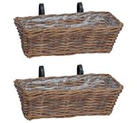 Lot de 2 paniers de fleurs suspendus en rotin laqué marron 48 x 22 x 15 cm avec insert imperméable, idéal pour balcon, salon, cuisine, décoration et rangement des plantes