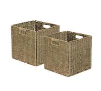 Lot de 2 Paniers de Rangement - Box and Beyond - 31 x 31 x 31 cm - Jonc de Mer Naturel - Pliables - Avec Poignées