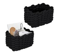 Lot de 2 paniers de rangement en coton tressé - 19 x 15 x 12 cm - Panier de rangement tressé - En corde de coton tressé - Pour chambre à coucher, salon - Noir