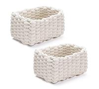 Lot de 2 paniers de rangement tressés en coton tricoté - Petit panier tressé décoratif - Pour cuisine, salle de bain - Blanc