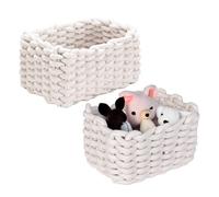 Lot de 2 paniers de rangement tressés en crochet, 19 x 15 x 12 cm | Panier de rangement pour enfants, lavable, pliable, petit panier de rangement, blanc, panier tressé pour chambre de bébé