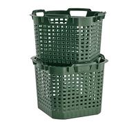 Lot de 2 paniers de récolte de jardin en plastique Vert 25 l | BURI Panier empilable rotatif de qualité alimentaire et robuste comme panier à feuilles, aide à la récolte et panier de