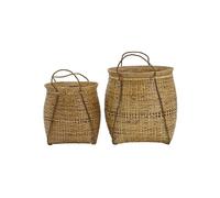 Lot de 2 paniers en bambou et rotin beige, tissés à la main, poignées, tailles assorties, ronds - House Doctor, Kuta - Ø40xH49 cm