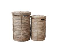 Lot de 2 paniers en rotin et bambou beige, ronds, avec poignées - House Doctor, Chaka - Ø37xH57 cm