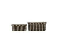 Lot de 2 paniers en rotin et fer beige et marron, rectangulaire, avec couvercle, 2 tailles - House Doctor, Shoo - 27x35x15 cm