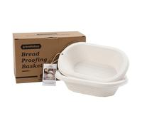 Lot de 2 paniers ovales pour pâte à pain de 28 cm avec doublure | Pâte de canne à sucre, évacuation de l'humidité, libération facile, doublure respirante pour pain artisanal et au levain