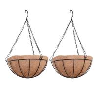 Lot De 2 Paniers Suspendus Plantes Jardin Fibre De Coco Marron Avec Chaîne 35,5 Cm Diamètre 20 Cm Hauteur 46 Cm Métal Antirouille Multicolore