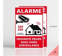 Lot de 2 panneaux alarme propriété privée sous vidéo surveillance 24h/24 panneau signalisation avec loi - PVC 1 mm - 210 x 300 mm