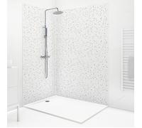 Lot de 2 panneaux de douche en aluminium (90x220 & 120x220 cm) + profilés blanc - Terrazzo Mineral - Multicolore - 99DECO