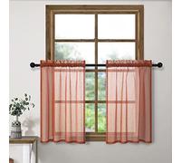 Lot de 2 panneaux de rideaux semi-transparents avec passe-tringle pour petite fenêtre, porte de salle de bain, 76,2 x 76,2 cm de long, couleur terre cuite et orange brûlé