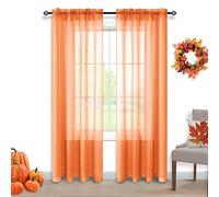 Lot de 2 panneaux de rideaux transparents orange de 213 cm de long avec passe-tringle pour salon, Thanksgiving, Havest, automne, automne, citrouille, décoration de fenêtre pour salle à manger, chambre