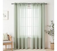 Lot de 2 panneaux de rideaux verts sauge de style bohème de 243,8 cm de long pour salon, rideaux transparents en faux lin avec passe-tringle pour fenêtre coulissante en verre, chambre de fille,