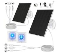 Lot de 2 panneaux solaires 5 W/5 V avec batterie intégrée de 8000 mAh | chargeur solaire 3 en 1 de 3 m avec ports micro USB et USB-C CC, pour caméras de surveillance, caméras de sécurité