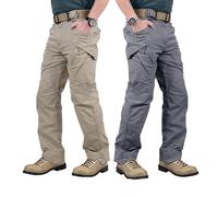 Lot de 2 pantalons cargo de travail pour homme - Tissu respirant, à séchage rapide et résistant à l'eau, Kaki+gris foncé, 36W / 34L