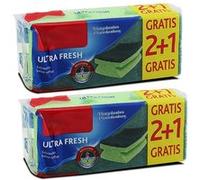 Lot de 2 paquet de 3 éponge ultra fraîche à récurer verte avec grattoir, ultra absorbante, récureur ,laveur en fibre verte, anti-rayures nettoyant, traitement antibactérien, éponge en fibre verte anti