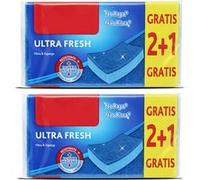 Lot de 2 paquet de 3 éponge ultra fraîche ne raye pas avec grattoir, ultra absorbante, récureur ,laveur en fibre bleue, anti-rayures nettoyant, traitement antibactérien, éponge en fibre bleue antibact