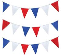 Lot de 2 paquets de 25 m de guirlande de fanions rouges blancs et bleus Union Jack Bannière Décorations de fête Fournitures d'événements sportifs Pub BBQ Thème Royal France USA 2 paquets de 25 m - 50