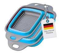 Lot de 2 passoires de cuisine rectangulaires pliables en silicone sans BPA - Passe au lave-vaisselle et peu encombrant - Idéal pour la maison, le camping, le camping-car et les petites cuisines