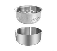 Lot de 2 passoires et bols de service en acier inoxydable 304, grande capacité pour laver les légumes et les fruits, durable, passe au lave-vaisselle pour la cuisine domestique, argent 21 x 21 x 10 cm