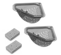 Lot de 2 Passoires Evier Magnétique, Triangle Passoire Evier Cuisine avec 2 Éponge en Cellulose, Passoire Multifonction avec Fond à Ouverture par Torsion, Sinky Panier de Rangement d'angle Évier
