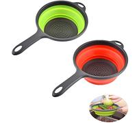 Lot de 2 passoires pliables en silicone avec poignées, économiseur d'espace pour égoutter les pâtes, les légumes (vert et rouge)