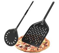 Lot de 2 pelles à pizza en aluminium, pelles à pizza perforées avec poignées ergonomiques, pour faire ses propres pizzas, rectangulaire 74 x 30 cm et ronde 78 x 17 cm