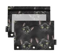 Lot de 2 perforatrices à trois trous en forme de chat noir avec yeux brillants pour classeur, trousse à crayons de grande capacité, organiseur de bureau pour enfants, adolescents, filles, adultes