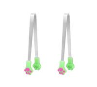 Lot de 2 petites pinces en silicone, motif pattes de chat mignonnes et colorées, en acier, aliments pour enfants, idéales pour servir des collations et des fruits, des collations pour enfants